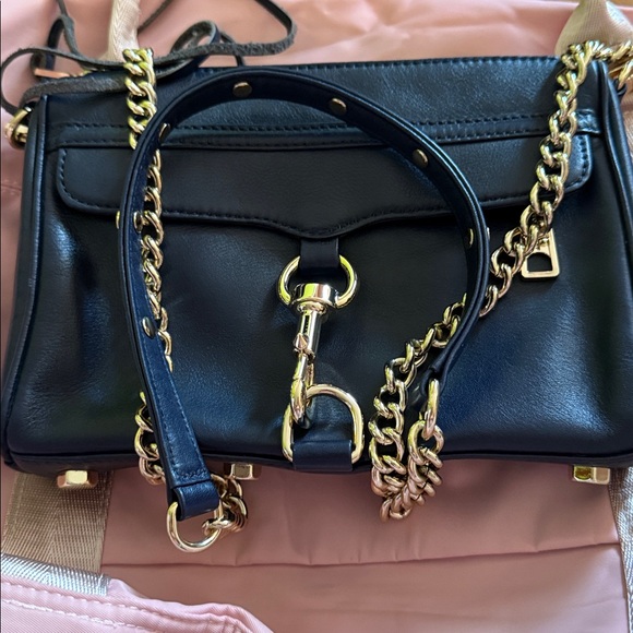 Rebecca Minkoff Navy Leather Crossbody Bag with Gold Chain - Picture 2 of 6